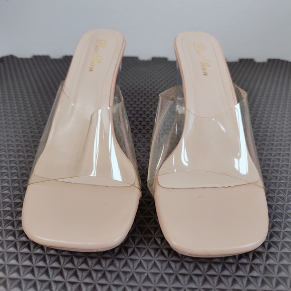 Bai Shun Clear Open Toe Chunky Heel Mules Sandals, Sz 40(EU) 9.5(US) - Picture 7 of 13